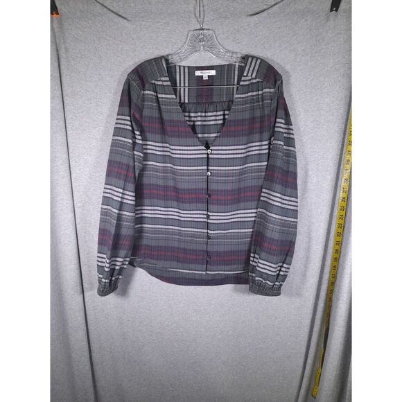 Madewell Button Up Top Womens Large Vneck Button Down Pineview Plaid Academia - Picture 1 of 8